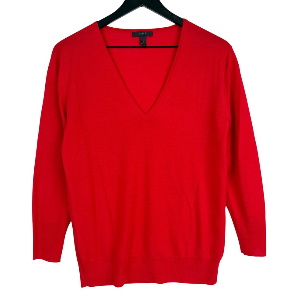 J.Crew Womens Lightweight Merino Wool V-Neck Sweater Red - S